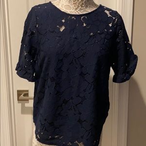 Women’s Navy Blue Eyelet Short Sleeve Top